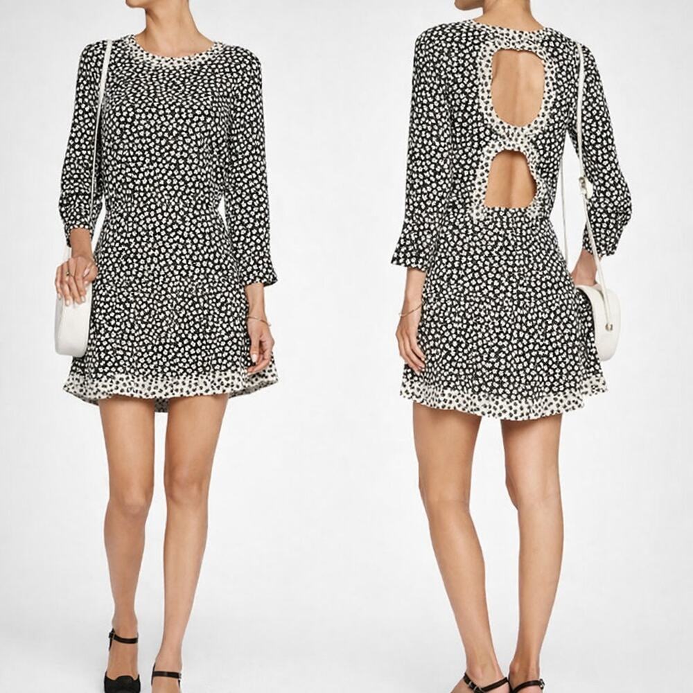 Current/Elliott Womens Coffee Bean Print Dress Medium Open Back Novelty